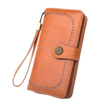 Portafoglio da donna in vera pelle con chiusura a zip, pochette da polso con scomparti per carte e telefono – Oro, regalo per la festa della mamma