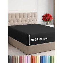 Drap-housse extra profond pour lit double – Compatible avec les matelas de 45 à 60 cm d'épaisseur, ultra-doux, infroissable, respirant, noir