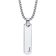 Personalisierte Herren-Halskette mit Initialenanhänger, geometrisches Design, vertikaler Anhänger mit dem Großbuchstaben AZ, Edelstahl-Boxkette,