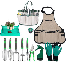 11 Piece Stainless Steel Gardening Tools Set with Tote Bag and Apron, Ergonomic Grip Gift Kit