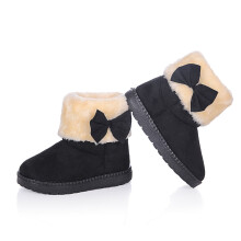 Pigers vinterstøvler med tykt fløjlsfor, kort skaft, ankeldesign, prinsessetema, sløjfe, skridsikker sål, blød og fleksibel til