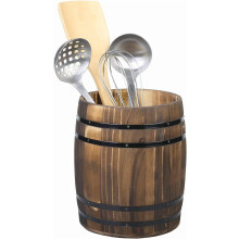 Porte-ustensiles rustique en bois - Pot en grès style tonneau à vin pour outils et ustensiles de cuisine
