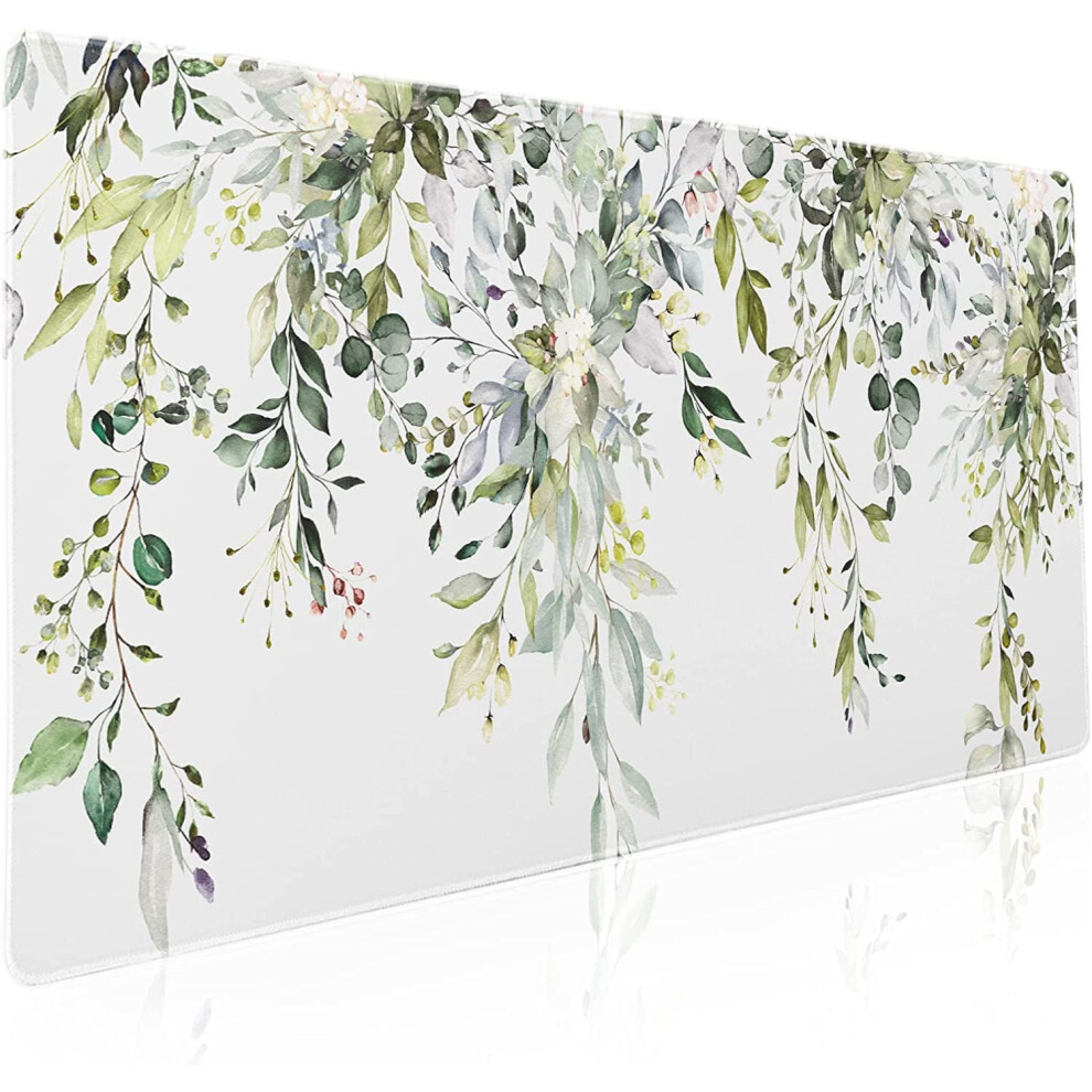 Sage Floral Xxl Gaming Mouse Pad 35.4X15.7", Non-Slip Rubber Base, Stitched Edge Â Compatible With All Mice Green 9329345949692
