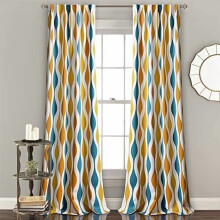 Mid Century Geo Light Filtering Window Curtain Panel Pair, 95" Long x 52" Wide, Turquoise & Orange
