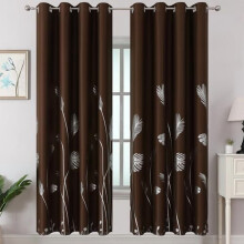 Brown Thermal Blackout Curtains 52x72 in Silver Palm Leaf