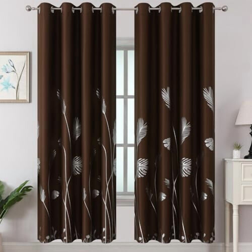 Blackout Curtains 52x84in, Gold Wheat & Palm Leaf Pattern,