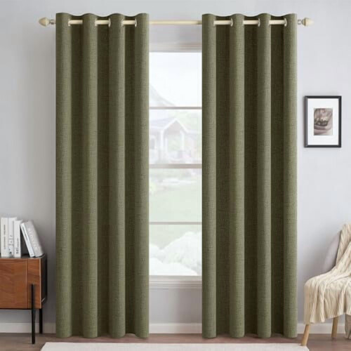 Cortinas blackout de linho verde-oliva 52x84 polegadas (2 painéis)