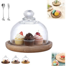 Alzata per torte in legno con cupola in vetro – 10,5 cm (4,13") per salumi e formaggi