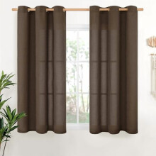 Brown Linen Curtains 42x48", Light Filtering Semi-Sheer Drapes with Bronze Grommets, 2 Panels – Compatible with Standard Rods