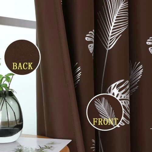 Blackout Curtains 52x84in, Gold Wheat & Palm Leaf Pattern, 2