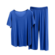 Damespyjamaset van modal met korte mouwen, ronde hals, capribroek, nachtkleding, loungewear, zacht en comfortabel, verkrijgbaar in de maten M-XL en