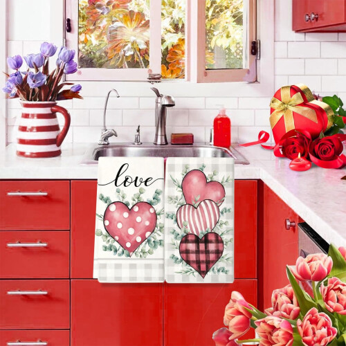 Valentine's Kitchen Towels Absorbent Heart Print 2-Pack 1