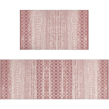 Boho Moroccan Kitchen Rug and Sets 2 Piece Non Skid Washable mat for Kitchen mats for Floor Farmhouse Black Bohemian Kitchen Decor (Red, One Size)