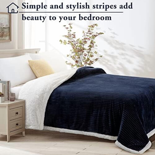 Κουβέρτα Sherpa Fleece King Size 90x104 ίντσες, μπλε σκούρο 1