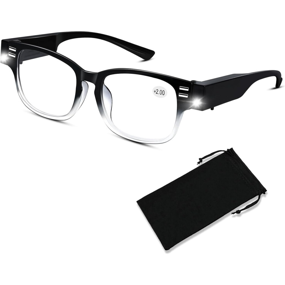 LED Magnifying Reading Glasses +2.0 with Built-in Light