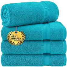 Ensemble de 4 serviettes de bain turques extra larges et douces en coton 100 %, bleu turquoise