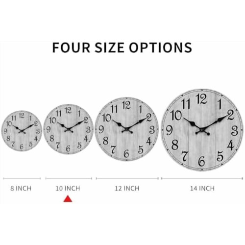 10 Inch Silent Wooden Wall Clock – Rustic Grey MDF 1