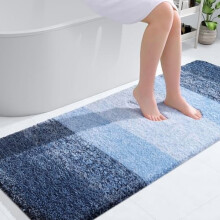 Badkamermat 59x24", extra zacht, absorberend microvezel, antislip, pluche, shaggy loper, machinewasbaar, marineblauw
