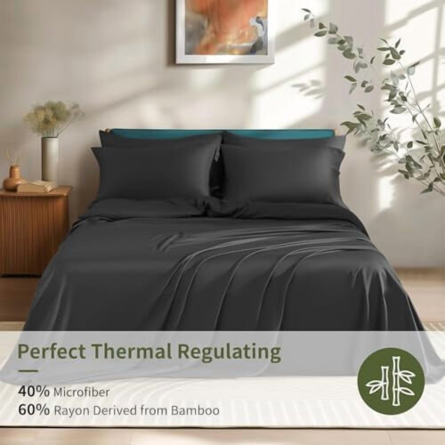 Ensemble de draps Queen en rayonne de bambou et microfibre 4 pièces 1