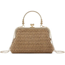 Straw Clutch Evening Handbag for Women Woven Straw Dumpling Bag Summer Beach Shoulder Purses