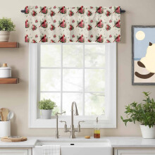 Christmas Red Bird Poinsettia Pine Valance, 54x18in Rod Pocket for Kitchen, Bedroom, Bathroom, Living Room – Vintage Linen Home Decor