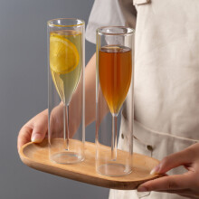 Flûte à champagne en verre à double paroi - Verre à vin rouge avec intérieur flottant et poignée ergonomique, compatible micro-ondes et