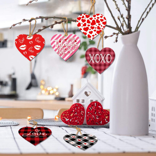 Heart-Shaped Valentine Hanging Ornaments Multicolor 24 Pcs 2