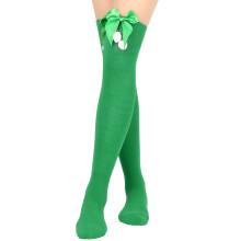 Kerstkousen tot boven de knie, gestreepte kousen met strik voor dames en meisjes, kerstkostuumfeest
