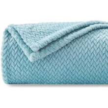 Coperta morbidissima, azzurra, in pregiato pile di flanella setosa, con motivo a foglie, leggera, adatta a tutte le stagioni (azzurro, coperta