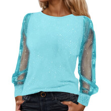 Pailletten-Top für Damen, langärmlig, modisch, locker geschnitten, mit Rundhalsausschnitt, elegant und funkelnd – perfekt für den Alltag.