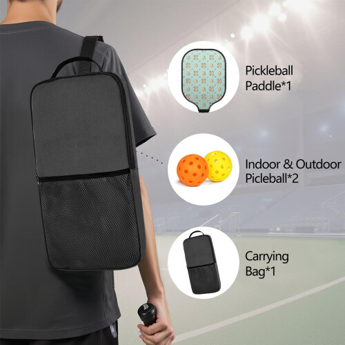 Σετ κουπιών Pickleball από fiberglass με λουλούδια και 2 μπάλες και τσάντα – Συμβατό με 1