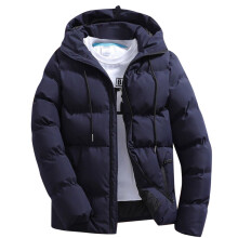 Herr Stora och Långa Varma Kappor Full Zip Långärmad Quilted Pufferjacka Vinterjackor Med Dragsko, Huva Och Fickor A-Marinblå4XL