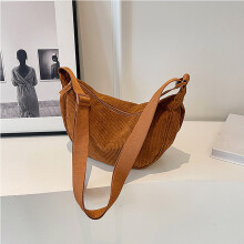 Fløjls crossbody-taske til kvinder, 28,5x9,5x16,7 cm, 5-lommers organizer, halvmåneformet brysttaske, minimalistisk kaffefarvet – kompatibel med