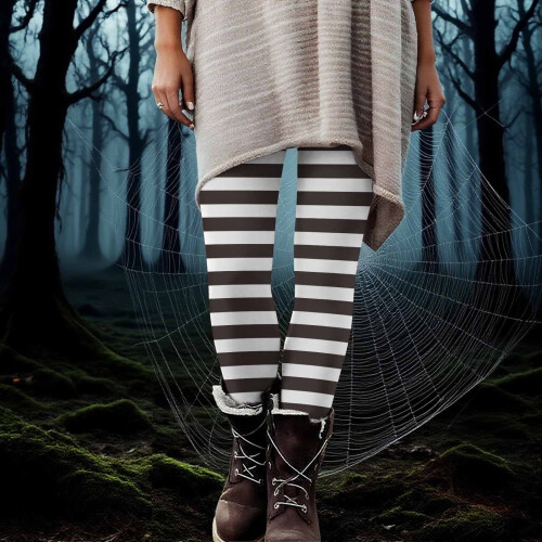 Γυναικείο παντελόνι γιόγκα με ρίγες για το Halloween – Ελαστικό κολάν με απαλή πλέξη 1