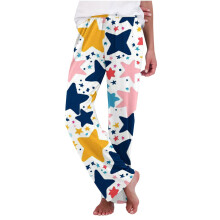 Damemode Casual Printed Sleep Pants med Elastisk Talje - Mælkesilke Enkeltsidede Børstede Lange Bukser | Afslappet Pasform Hjemmetøj S-2XL
