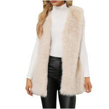 Chaleco de piel sintética para mujer, moderno, con frente abierto, sin mangas, suave y mullido, de forro polar, cálido, informal, de invierno,