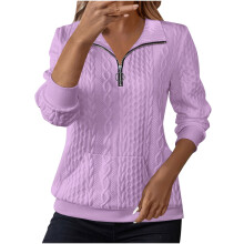 lulshou Dames Herfst & Winter Trui Losse Effen Kleine Kabelgebreide Halve Rits Lange Mouwen Zachte Pullover, Paars, XL