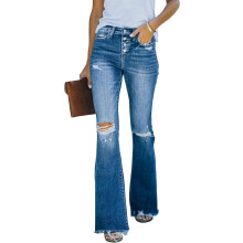 Jeans da donna a zampa d'elefante, a vita alta, gamba larga, modello bootcut, pantaloni in denim elasticizzato