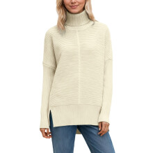 Maglioni da donna a collo alto, maglioni pullover in maglia, tunica a maniche lunghe autunno/inverno, morbidi, classici, casual, beige