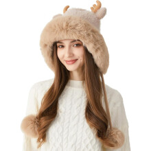 Kvinder Vinter Sherpa Beanie Hatte Strik Øreflapper Dækker Ører Fleeceforet Fluffy Ski Snehue Pompoms