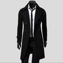 UTTOASFAY Winter Herren Slim Fit Stilvoller Trenchcoat Zweireihiger Langer Mantel Schwarz