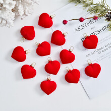 12pcs Velvet Heart Ornaments for Christmas, Valentine's Day, Wedding & Anniversary – Flocked Red Baubles, Compatible with Standard Trees