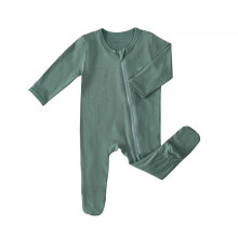Flickor Pojkar Onesie Enfärgad Långärmad Rund Hals Dragkedja Jumpsuit Nyfödd Casual Vardagsbody, Grön, 0-1 Månader