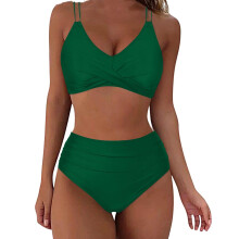 Kukoosong Bikini Set met hoge taille, push-up bh met vulling en spaghettibandjes, effen kleur, perfect voor strand en zwembad
