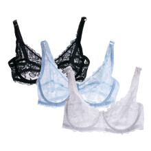 Conjunto de 3 peças de sutiãs transparentes e sensuais, sem forro, com aro, renda e tule, sem bojo, ultrafinos e transparentes.