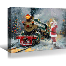 Groot kerstcanvas wanddecoratie - zonder lijst, met kerstmanontwerp