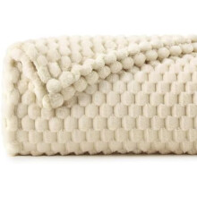 Fleece Throw Blanket for Couch & Bed - 3D Jacquard Decorative Beige Blanket, Super Soft and Cozy Warm Fuzzy Blanket All Seasons Suitable, 50x60Inches