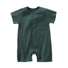 Salopetă de vară pentru nou-născuți, fete și băieți, din bumbac respirabil, cu mânecă scurtă în culoare solidă, verde militar, 9-12 luni,