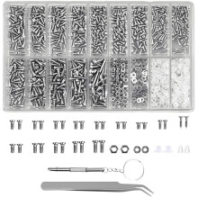 Vernikkelde kleine schroefjes voor brillen, zonnebrillen, horloges en andere micro-onderdelen, assortimentsset, 1100 stuks