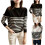 Women's Black & White Stripe Knit Pullover Sweater 1
